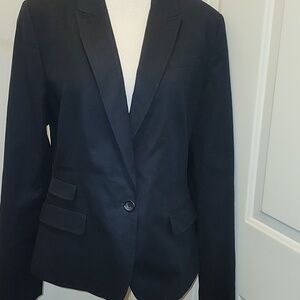 Banana Republic Navy Cotton Blazer Size 14 Minimalist One Button Fitted Office